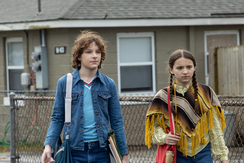 (from left) Finney Shaw (Mason Thames) and Gwen Shaw (Madeleine McGraw) in The Black Phone, directed by Scott Derrickson.